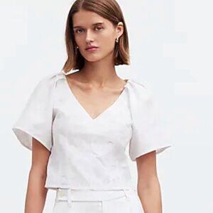NWT:  Madewell Darted V-Neck Top in White on White Floral - Size 00